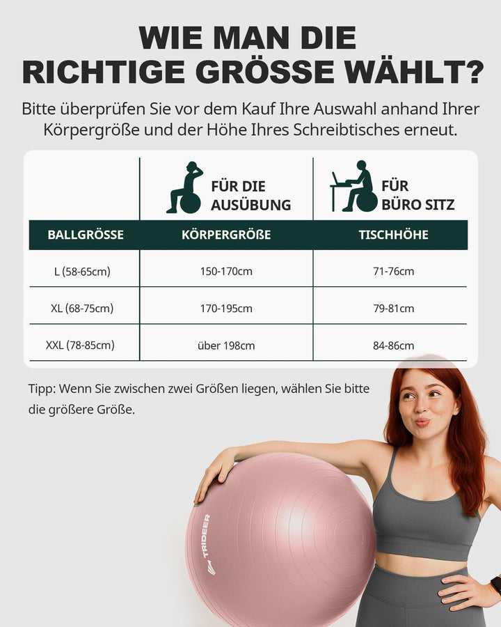 Trideer Gymnastikball – Ergonomischer Sitzball für Büro & Zuhause, Yoga Ball/Pilates Ball für Traini