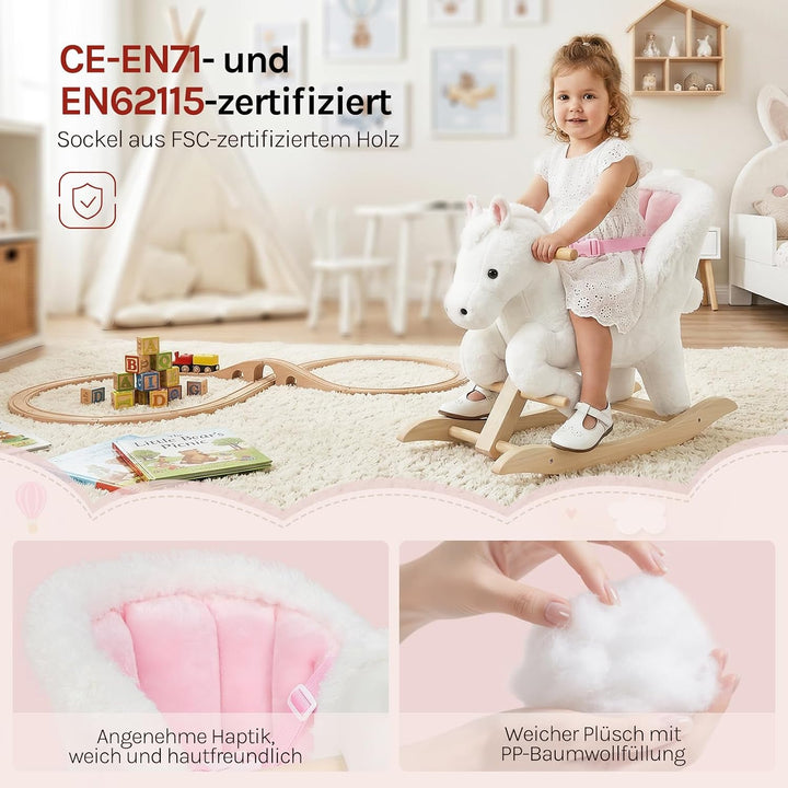 WOLTU Schaukelpferd Baby Schaukeltier Schaukelsitz Plüsch Schaukelspielzeug mit Gurt,PP-Baumwolle, W