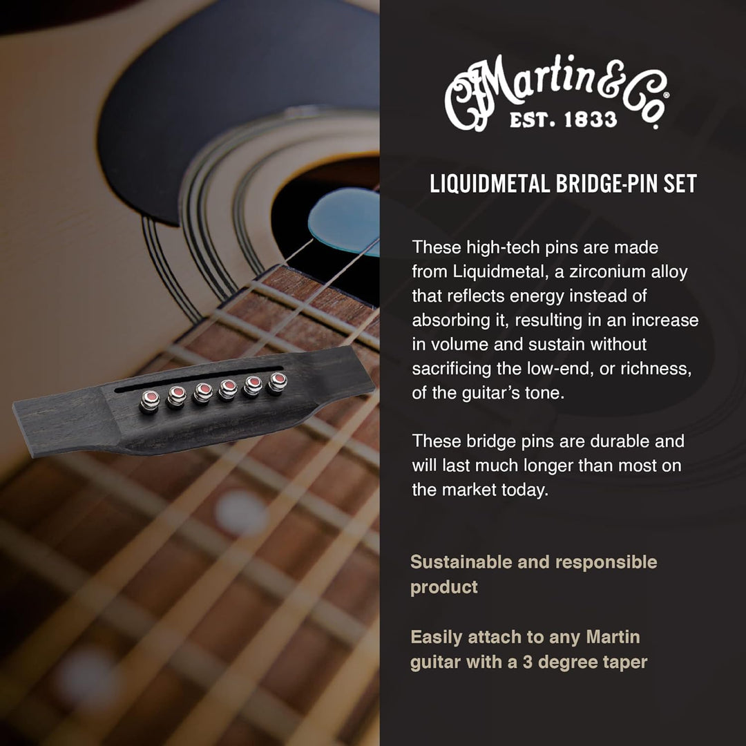 MARTIN LUXE by Martin Stegstifte für Akustikgitarre, Stegstiftsatz für Akustikgitarre, Chrom mit rot