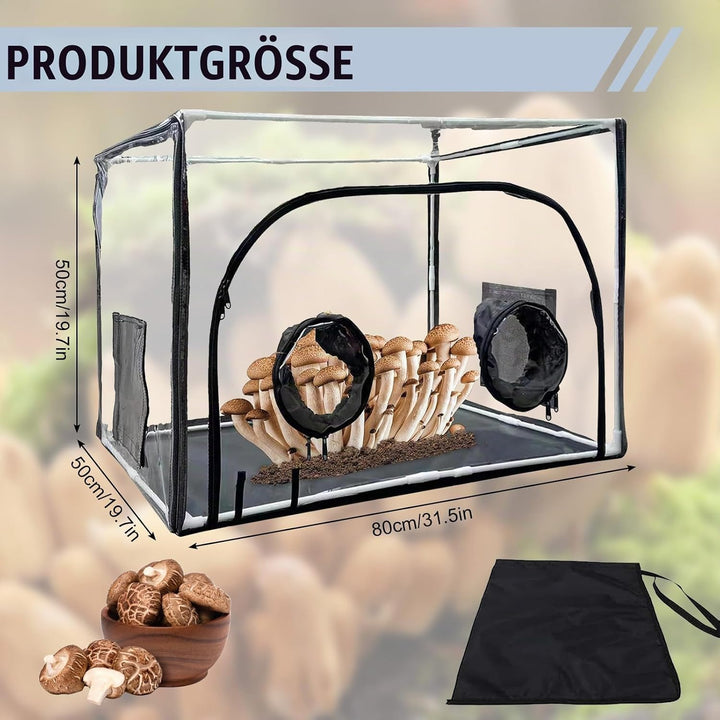 Still Air Box,Tragbares Mushroom Grow Kit, PVC Pilz-Wachstums-Set mit 2 Arm Ports, Faltbare Pilzzuch