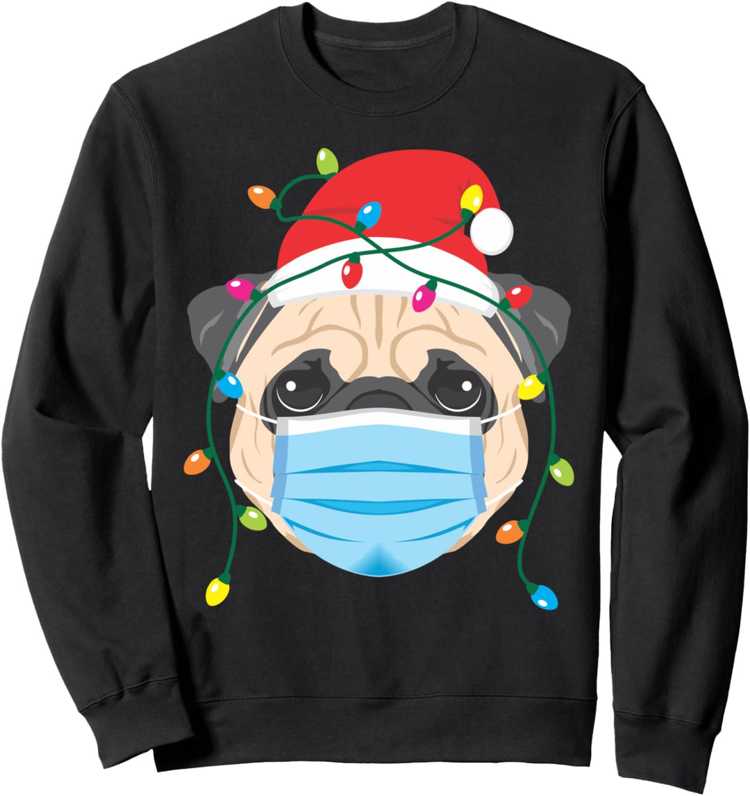 Mops, der Weihnachtsmasken-Feiertags-lustiges Geschenk trägt Sweatshirt