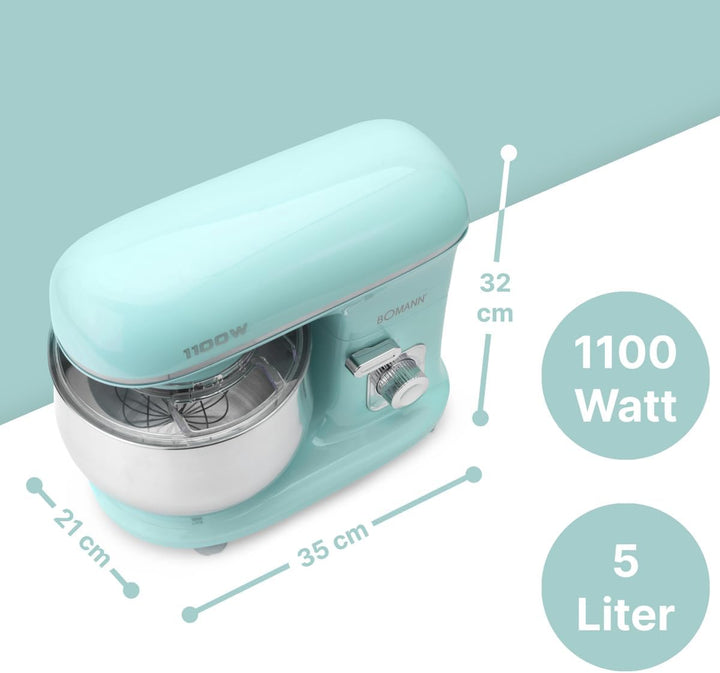 Bomann® Retro Küchenmaschine zum backen | Knetmaschine 5L |starker 1100W Motor | Teigmaschine inkl.