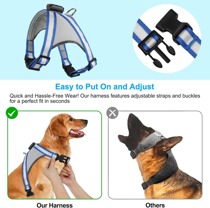 Visinite Led Hundegeschirr mit Licht, Hundegeschirr Leuchtend Aufladbar, 2 Beleuchtungsmodi Leuchtge