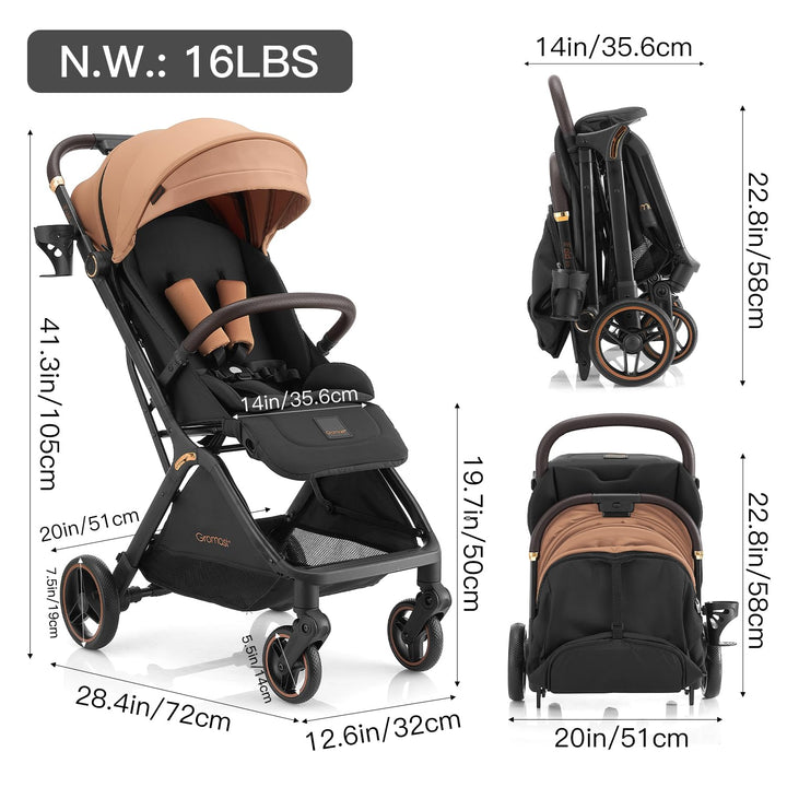 Gravity faltbarer Baby-Kinderwagen, Tragbarer Reise-Kleinkindbuggy Mit Verstellbarer Rückenlehne &amp; S