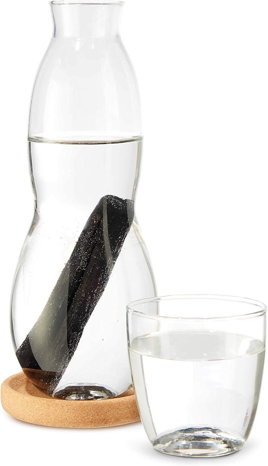 black+blum Persönliche Karaffe mit Trinkglas - 800 ml, Borosilikatglas/Kork, Masse: 10 x 10 x 25 cm