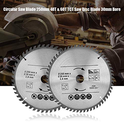 Kreissägeblätter 2 Stk 250 x 30mm 48T & 60T TCT Vielseitiges Sägeblattblatt aus hochwertigem Hartmet