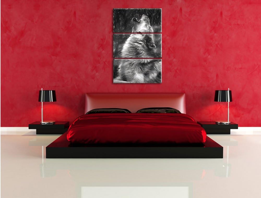 Pixxprint heulende Wölfe als Leinwandbild/Grösse: 3 Teilig (120x80) cm/Wandbild/Kunstdruck/fertig be