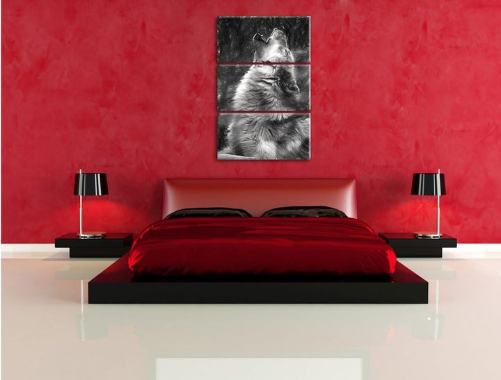 Pixxprint heulende Wölfe als Leinwandbild/Grösse: 3 Teilig (120x80) cm/Wandbild/Kunstdruck/fertig be