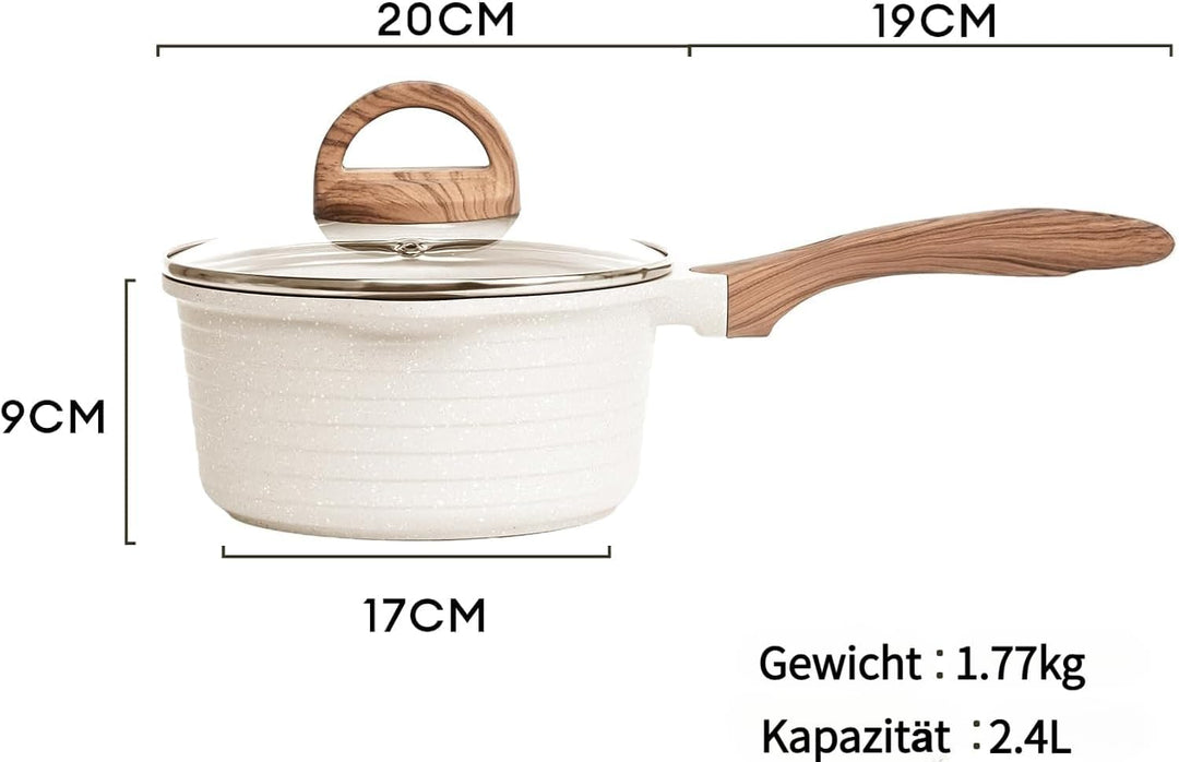 JEETEE Kochtopf 20 cm, 2.4L Kochtöpfe mit Deckel, Milchtopf Mit Hitzebeständigem Griff und Ausguss,