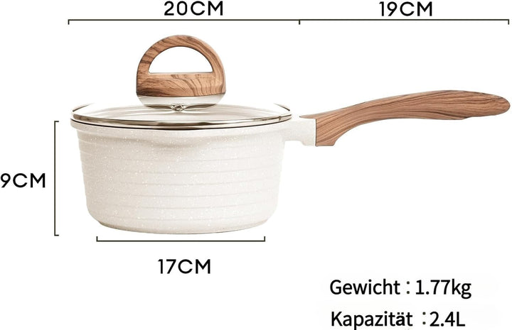 JEETEE Kochtopf 20 cm, 2.4L Kochtöpfe mit Deckel, Milchtopf Mit Hitzebeständigem Griff und Ausguss,