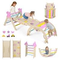 GOPLUS 8-in-1 Klettergerüst Indoor, Kletterdreieck Holz, 4er Set Kletterspielzeug mit Kletternetz, K