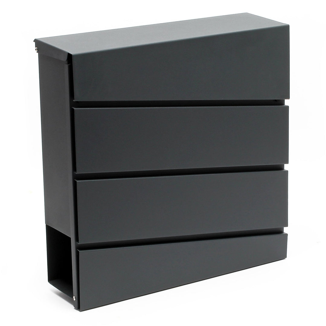 Wiltec Designer Briefkasten V16 Anthrazit 370 x 105 x 370 mm, Wandbriefkasten mit Schloss und Zeitun