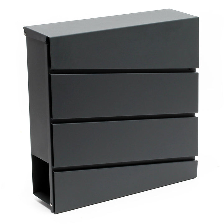 Wiltec Designer Briefkasten V16 Anthrazit 370 x 105 x 370 mm, Wandbriefkasten mit Schloss und Zeitun