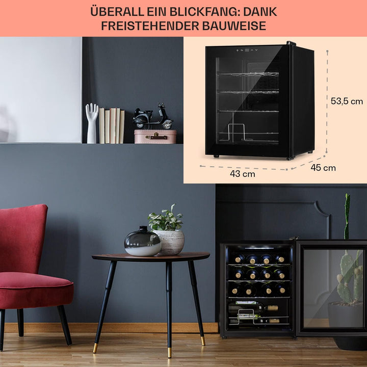 Klarstein Weinkühlschrank, 1 Zonen Getränkekühlschrank Klein, Kleiner Weinschrank 42L, Wein-Kühlschr