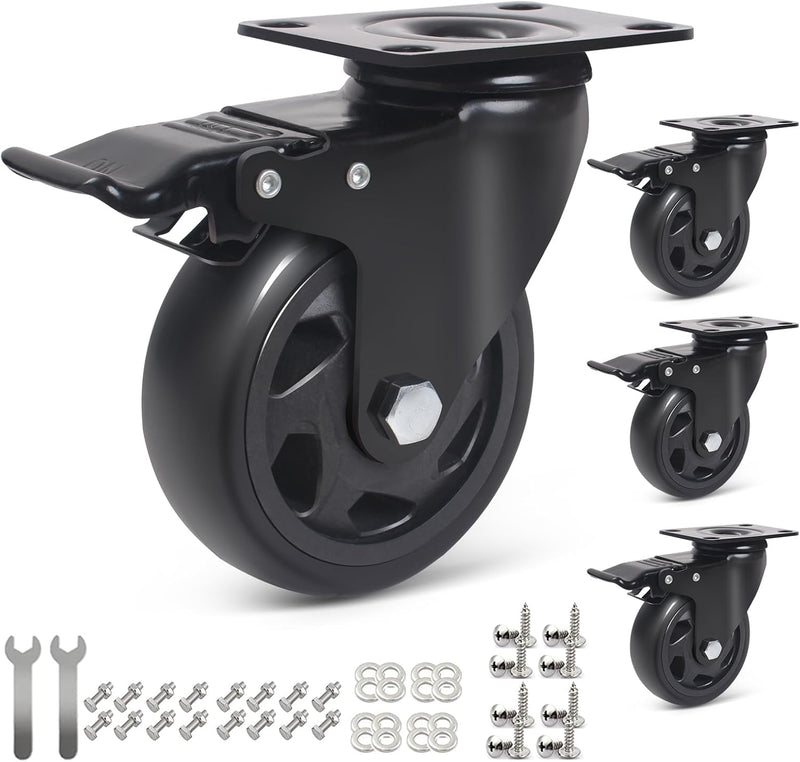 RRIUTO 4 Lenkrollen mit Bolzen, 100 mm Transportrollen mit Bremse Strandkorbrollen Möbelrollen Schwe