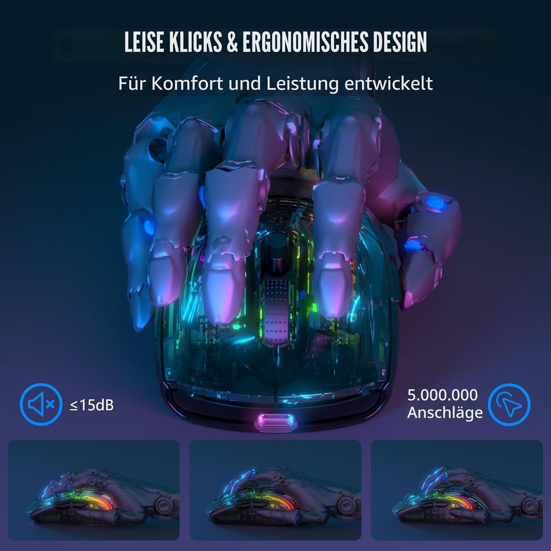 ATTACK SHARK X2 Pro Kabellose Gaming Maus mit Charging Station, Leise Maus Tri-Mode(BT5.0/2.4G Wirel