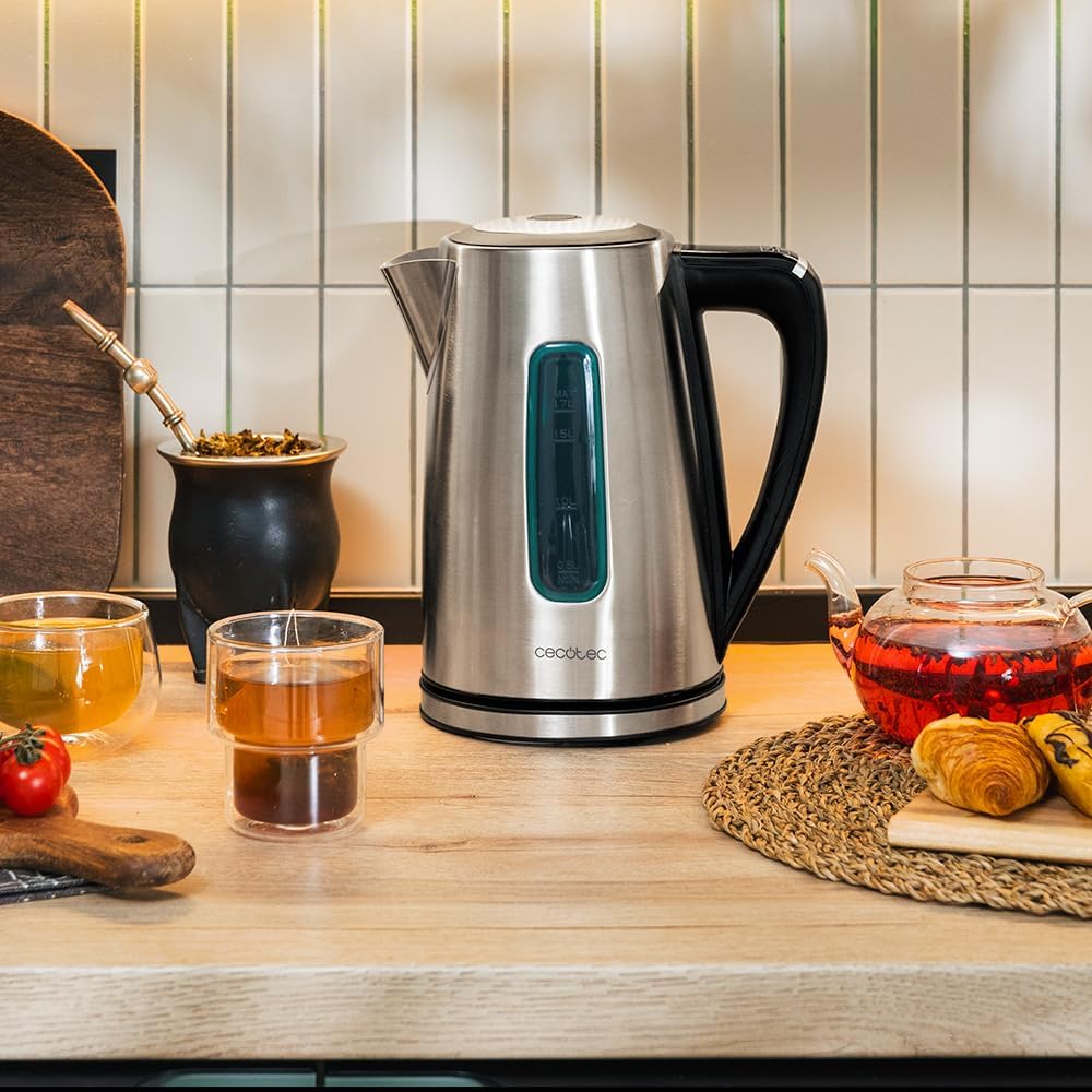 Cecotec Elektrischer Wasserkocher 1,7 L Thermosense 210 Steel. 2200 W, Edelstahlgehäuse, 360° drehba