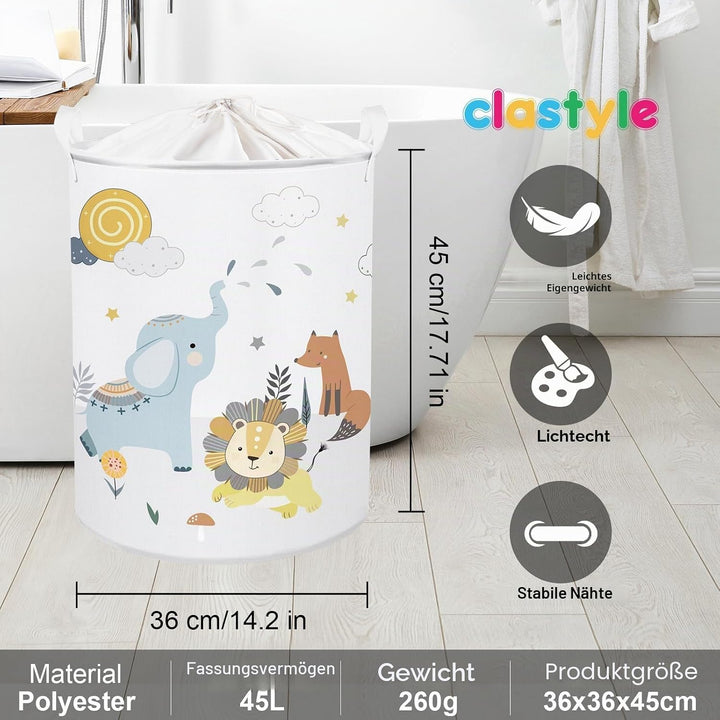 Clastyle 45L Waldtier Elefant Fuchs Löwe Wolken Baby Wäschekorb Giraffe Affe Spielzeug Kleidung Weis