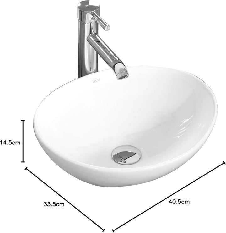 VBChome Waschbecken 40 x 33 klein Keramik Oval Waschtisch Handwaschbecken AUFSATZWASCHBECKEN WASCHSC