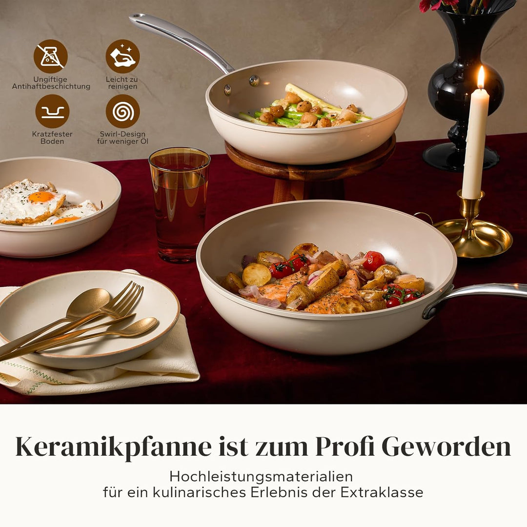 Redchef Bratpfannen 28 cm mit Deckel Keramik Antihaft, Pfannen 28 cm Aluminium für alle Herdarten, P