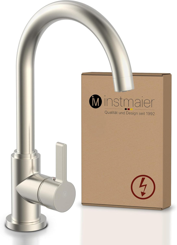instmaier K3 Niederdruck Küchenarmatur | Wasserhahn Küche Edelstahl | Spültischarmatur mit hohem Aus