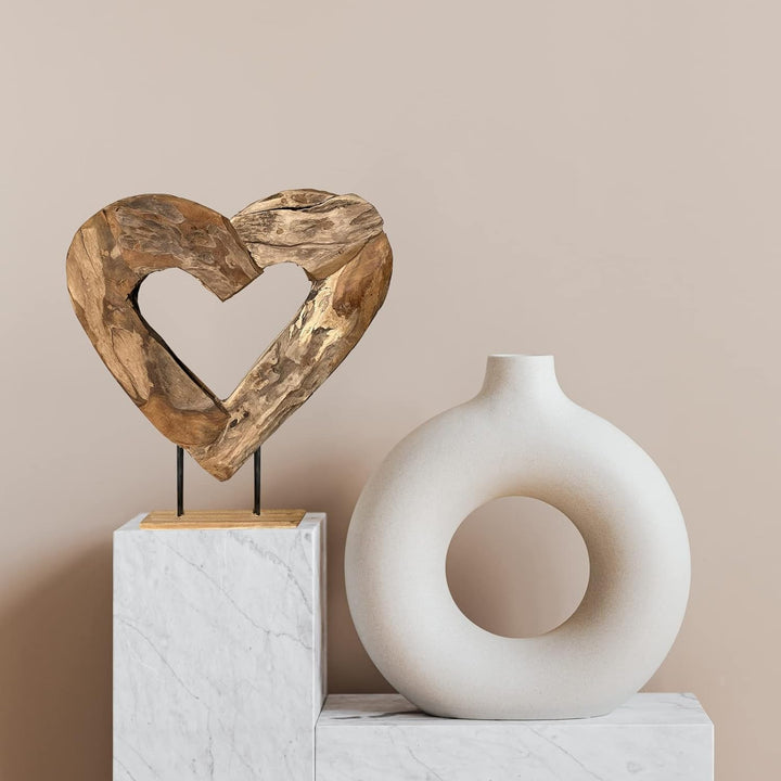 Teakholz Herz Unikat Skulptur auf Ständer 47x37 cm hoch Vollholz Teak Dekoherz 43300-017