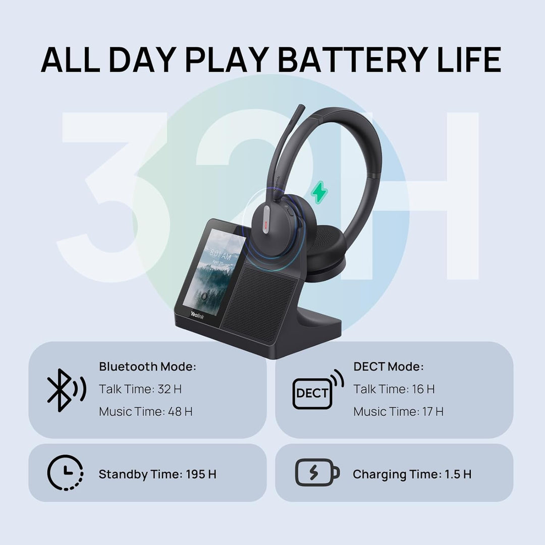 Yealink WH64 Workstation Dual Wireless DECT & Bluetooth Stereo Headset, Noise Cancelling Mikrofon, T