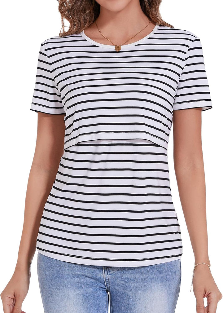 Sosolism 3er-Pack Stillshirt für Damen Weiches Stilltop Sommer Stilltshirt Mode Navy/Hell Grau/Gestr