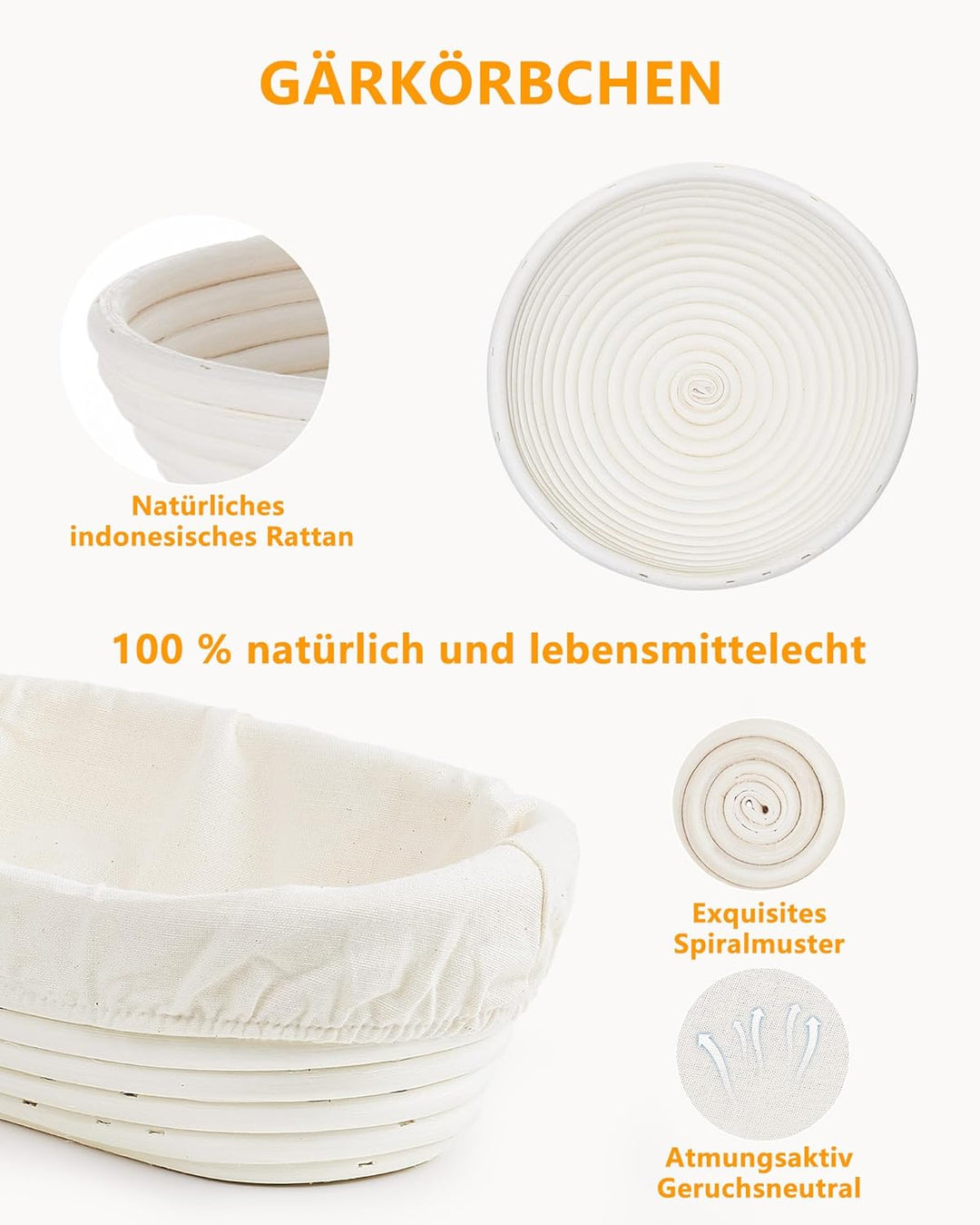 Gärkörbchen, Brotgärkorb-Set Für Sauerteig Starter Set, Gärkorb natürlichem Rattan, Sauerteig-Gärkor
