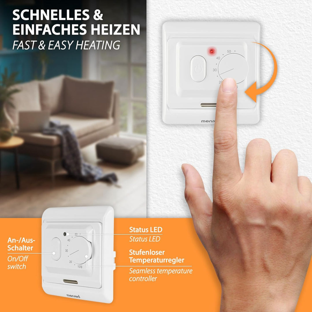 E71 analog Thermostat Unterputz Raumregler für elektrische Fussbodenheizung & NC-Stellantriebe einfa