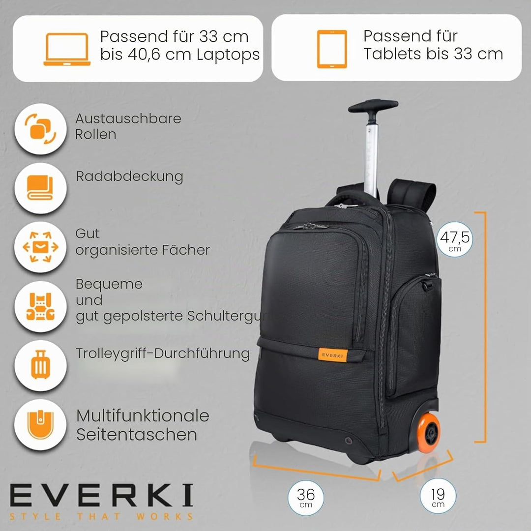 Everki 123 Laptop-Rucksack mit Rollen – Für 15,6"-Laptops und 16"-MacBooks, Rollrucksack für Damen u