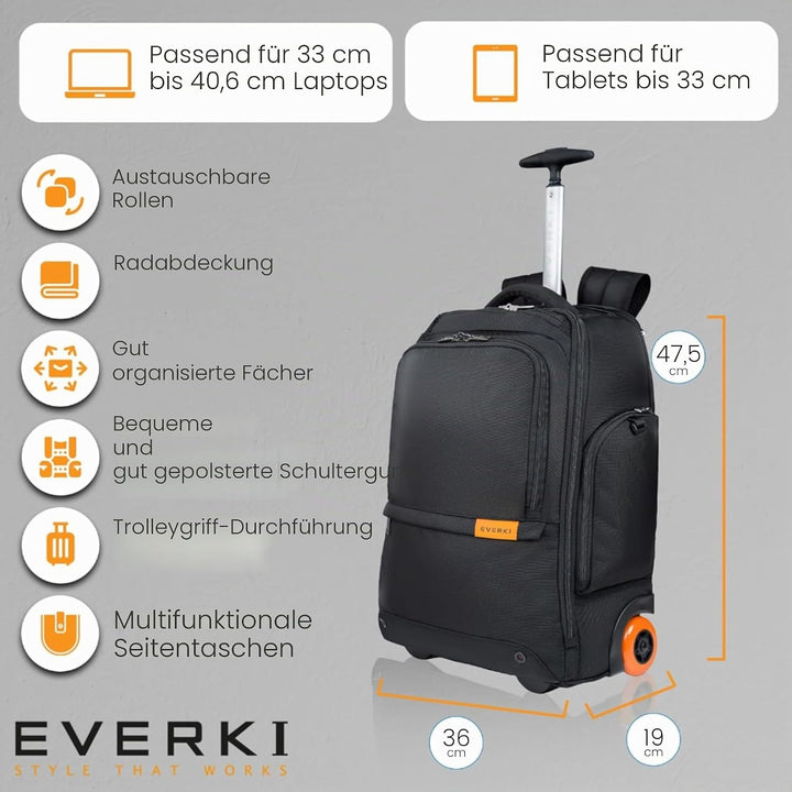 Everki 123 Laptop-Rucksack mit Rollen – Für 15,6"-Laptops und 16"-MacBooks, Rollrucksack für Damen u