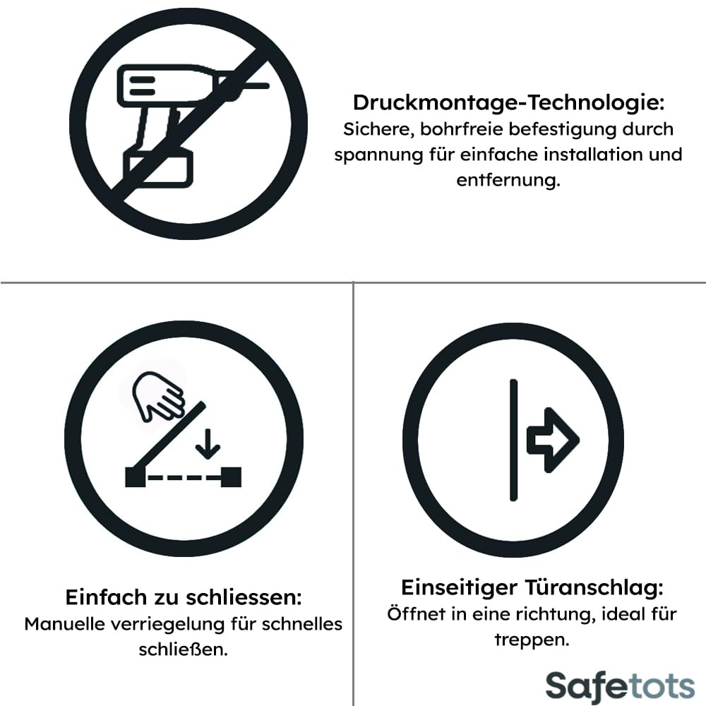 Safetots Extrahohes Metall-Sicherheitsgitter, Druckmontage, 75cm - 82.6cm, Schiefergrau, 104cm Höhe,