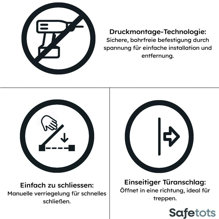 Safetots Extrahohes Metall-Sicherheitsgitter, Druckmontage, 75cm - 82.6cm, Schiefergrau, 104cm Höhe,