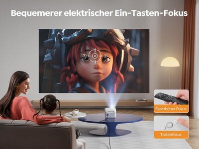 Elektrischer Fokus Mini Beamer, Video Heimkino Beamer 4K Unterstützt, 12000 Lumen Full HD 1080P 5G W