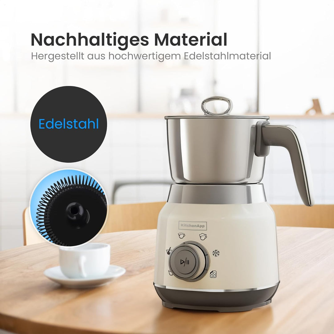 Retro Milchaufschäumer 1L aus Edelstahl – 550W elektrischer Milchschäumer, 6 Programme für warmen &
