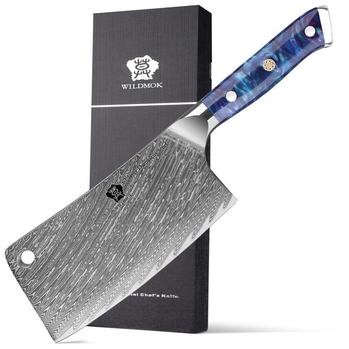 WILDMOK Fleischerbeil, professionelles 16.5 cm Knochenhacker-Metzgermesser, Hackmesser aus Damaststa
