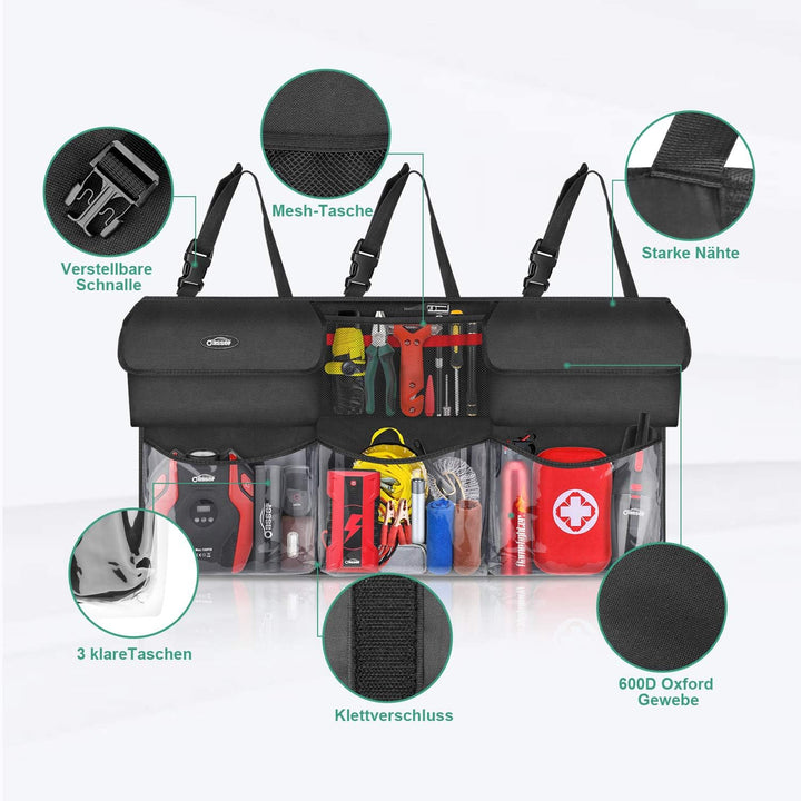 Oasser Kofferraum Organizer Auto mit wasserdichten Taschen, Schwarz