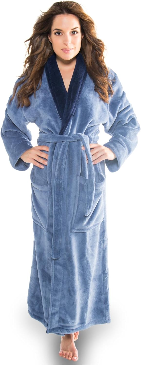 CelinaTex Nevada Bademantel Damen Herren L mittel blau dunkel blau Mikrofaser Saunamantel Coral Flee