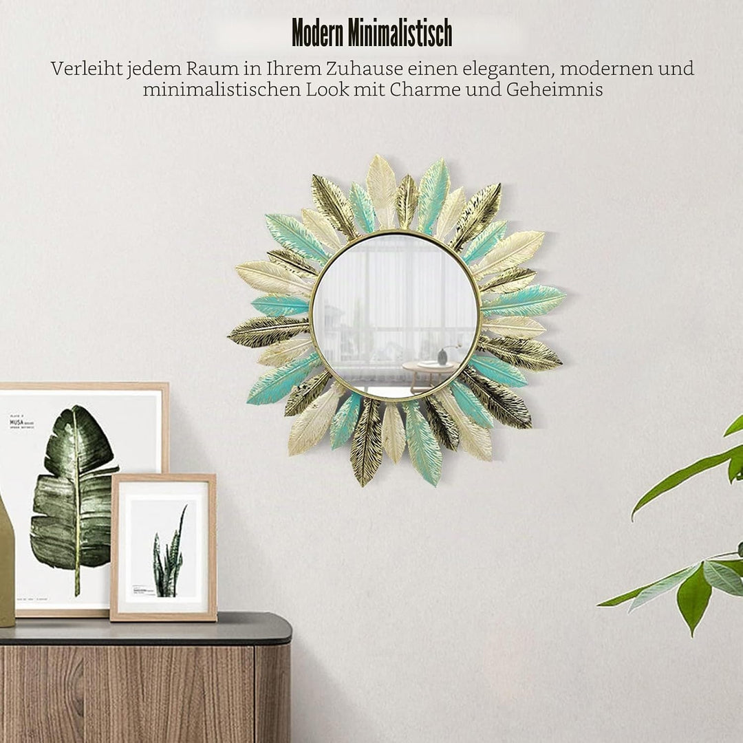Tyenaza Wandspiegel, dekorativ, 40,6 cm, Boho-Spiegel, Feder, Wandkunst, Skulptur, runde Spiegel, De