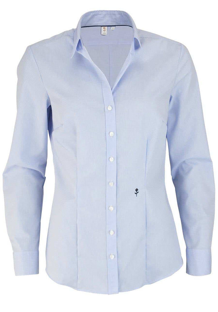 Seidensticker Damen Hemdbluse Langarm Slim Fit Gemustert Bügelfrei Bluse 36 Hellblau Karo, 36 Hellbl