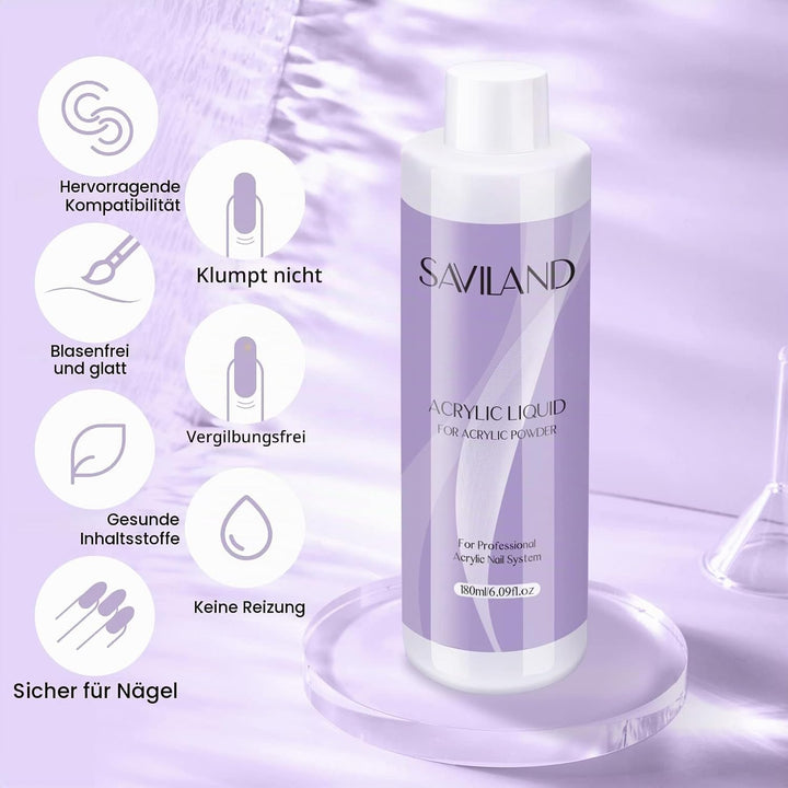 Saviland Acryl Liquid für Nägel 180ML: EMA Acryl Liquid für Acrylpulver Acryl Pinsel Non-Yellowing A