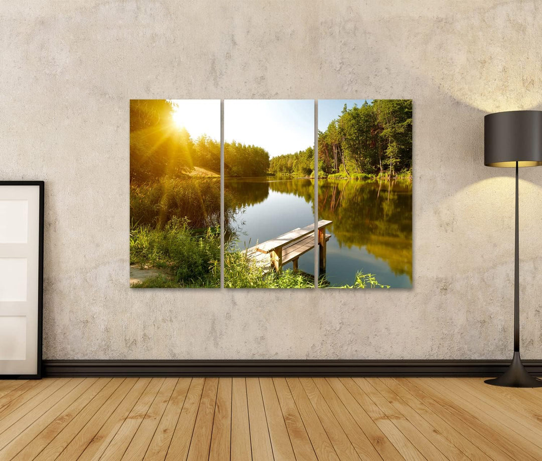 islandburner Bild auf Leinwand Sommerlandschaft Waldsee Sonnenstrahlen Bilder Wandbilder Poster 130x