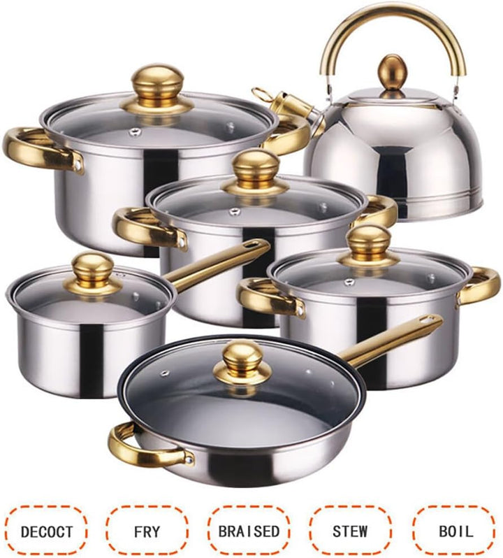 URFEDA Topf und Pfannenset, Edelstahl Kochtopfset 6-teilig Topfset mit Deckel und Griff, Kochgeschir