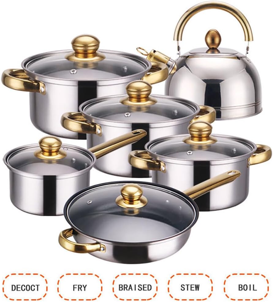 URFEDA Topf und Pfannenset, Edelstahl Kochtopfset 6-teilig Topfset mit Deckel und Griff, Kochgeschir