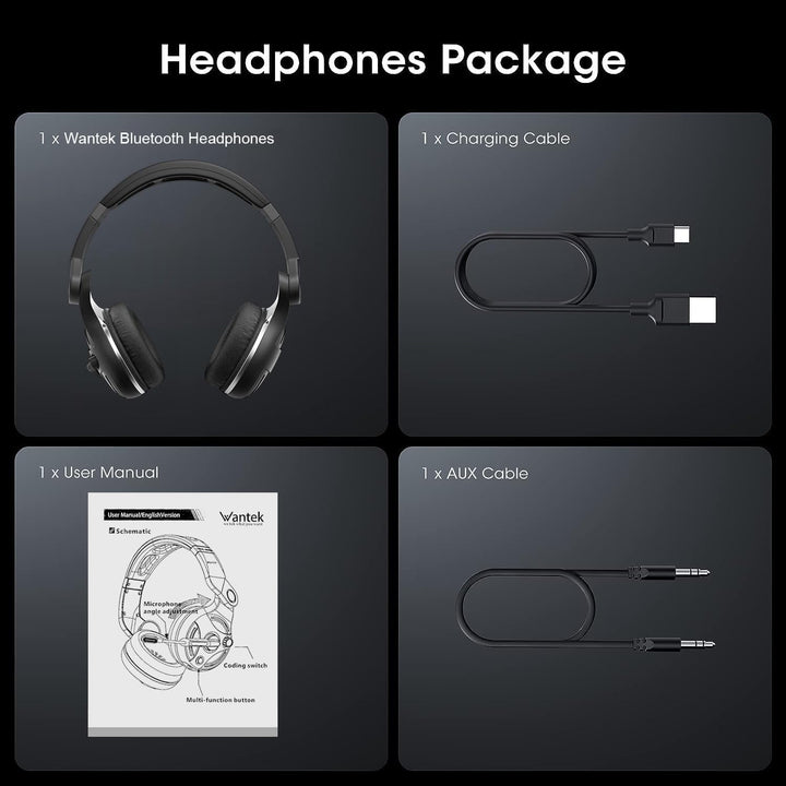 Wantek Bluetooth Kopfhörer,Hybrid Active Geräuschisolierung,Individuelle Modi,3D Audio Sound,48h Akk