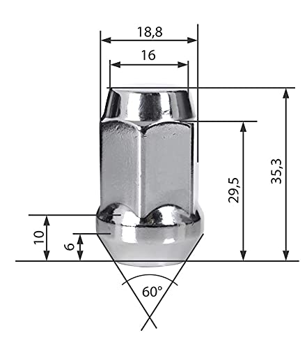 24 Radmuttern chrom 12x1,25mm Nuts Muttern mit 60° Konus - Schlüsselweite : 19mm~