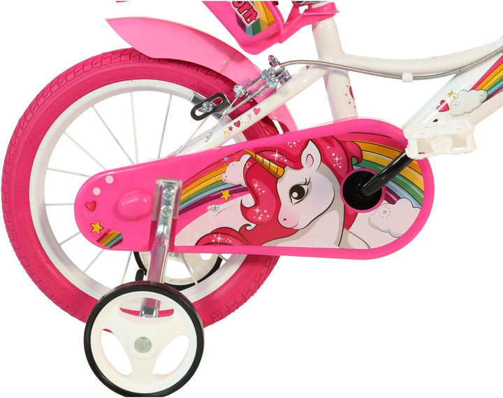 Dino Bikes 164R-UN Kinderfahrrad Einhorn, 16 Zoll Fahrrad mit Stützrädern, Schutzblech, Kettenschutz