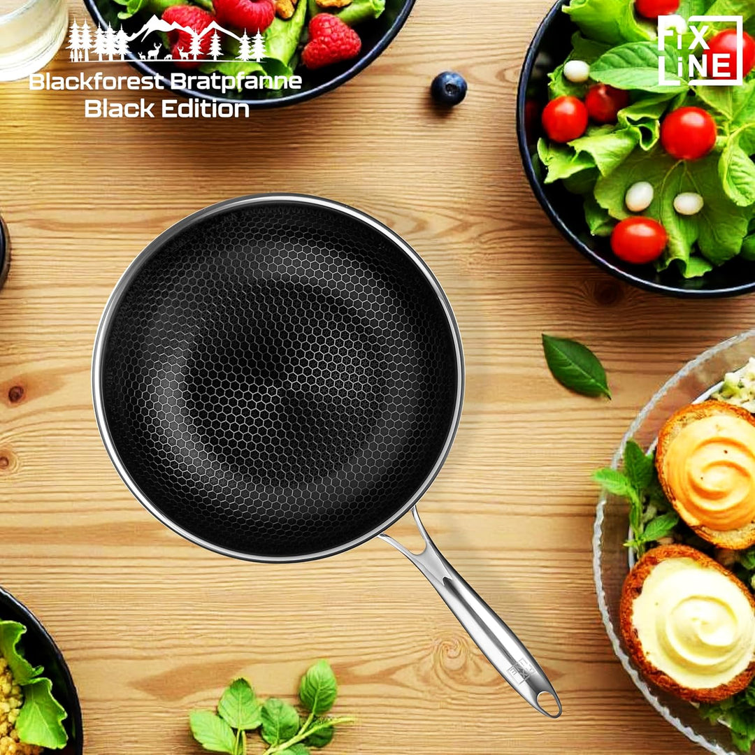 FIXLINE® Black Forest 2er Set Pfanne & Wok 28cm - Natürliche keramische Beschichtung - Alle Herdarte