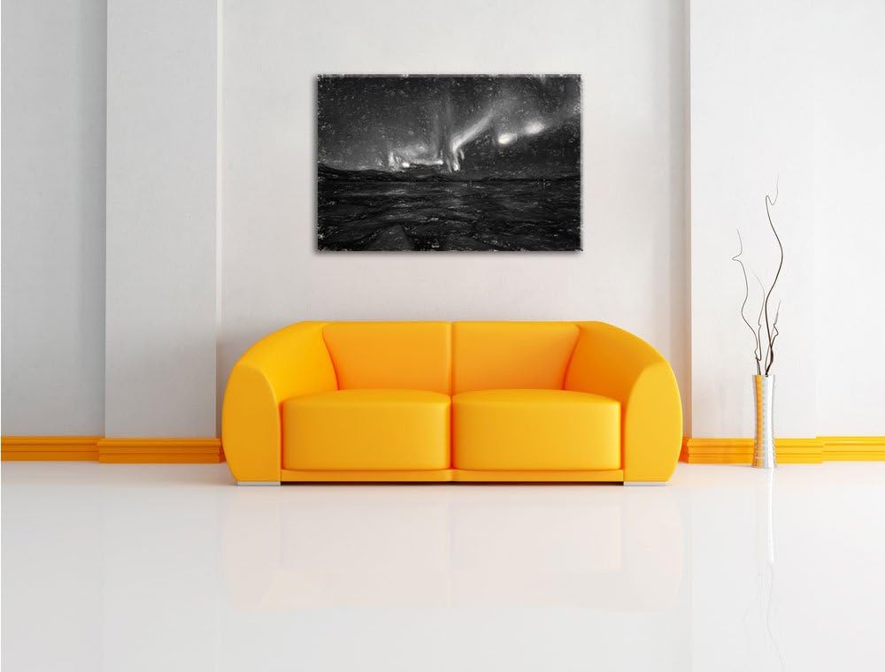 Pixxprint Polarlicht am Himmel Kunst / 100x70cm Leinwandbild bespannt auf Holzrahmen/Wandbild Kunstd